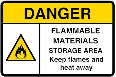Schild mit Aufschrift Danger Flammable Materials, 1,2 mm starrer Kunststoff für den Innen- und Außenbereich (400 mm x 300 mm), Sichtabstand innerhalb von 14 m.