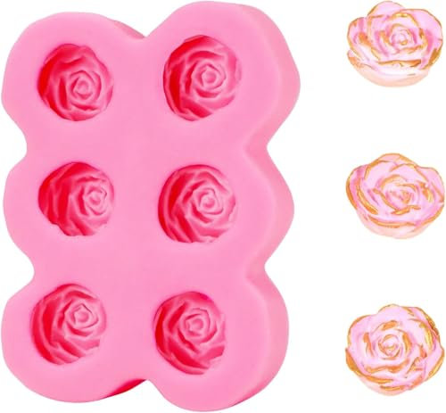 2PCS Silicone Chocolate Moulds, Ice Cube Tray 6 Cavity Rose Flower Shape, Resin Jelly Silicone Baking Moulds for Cake Decoration Candy Chocolate Soap Ice Cube DIY, Dishwasher Safe