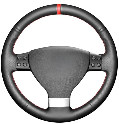 MEWANT Handgenähter Lenkradbezug aus schwarzem Echtleder für Golf 5 (V) 2003–2009, Golf Plus 2004–2009