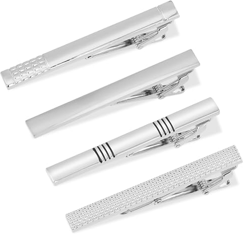 Molain Lot de 4 pinces à cravate classiques argentées pour homme - Pour cravates régulières - Pour mariage, anniversaire de mariage, affaires, design tendance professionnel, 6x0.6cm/2.36x0.24inch,