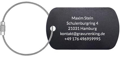 Kofferanhänger mit individueller Beschriftung - Gepäckanhänger aus Aluminium mit Drahtseil - 50x29mm