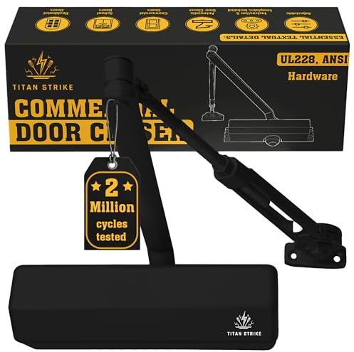 TITAN STRIKE TS8000 Commercial Door Closer, Hold-Open Arm (Black) | Heavy-duty; ANSI Grade 1, UL Certified, ADA Compliant; 44–330 lb / 30–60 in; spring 1–6; 2M-cycle tested; indoor/outdoor