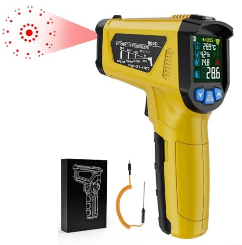 Digital Infrared Thermometer,800c Color Lcd Infrared Thermometer With Probe Temperature Meter -50c To 800℃ For Cooking, Baking