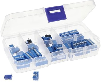 Dip Switch Kit In Box 1 2 3 4 5 6 8 Way 2.54mm Toggle Switch Red Snap Switches Mixed Kit Each 5PCS Combination Set(10PC 1Pin)