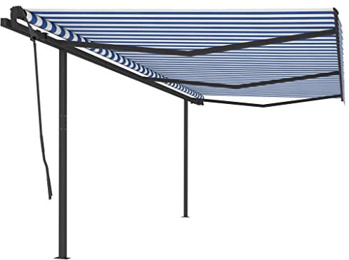 Furniture Select-Manual Markise mit Pfosten 6x3,5 m, Blau und Weiß