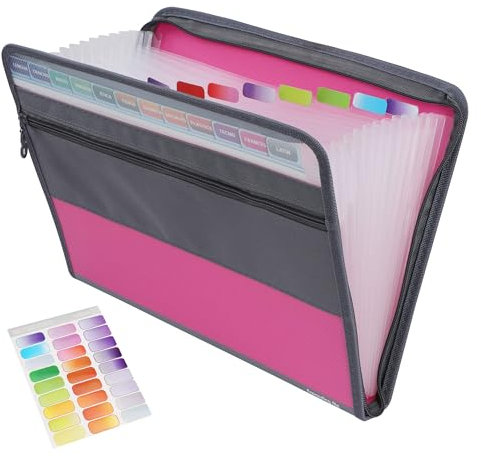 Sac à Documents Extensible Pochettes Dossier de Fichiers 13 Poches, A4 Trieur Accordéon Sac Porte Documents avec Fermeture à Glissière pour École, Bureau, Maison (Rose)