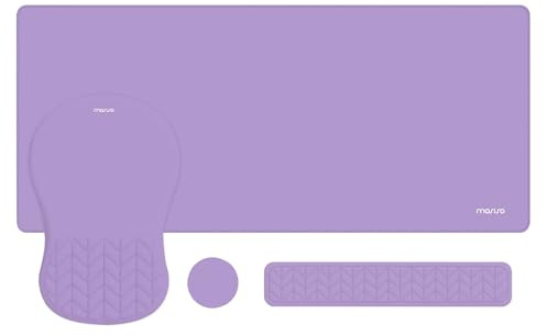 MOSISO Wrist Rest Support for Keyboard Mouse Pad Set, Large Gaming Mouse Pad&Ergonomic Rectangular Keyboard&Mousepad&Coaster, Non-Slip Easy Typing Cushion with Wheat Ear Shaped Memory Foam, Purple