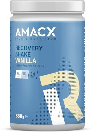 AMACX Recovery Shake – Whey Protein Pulver – 880g – Recovery Drink Eiweißpulver für optimale Muskelregeneration – High Protein Shake mit Kohlenhydrate & Molkenprotein – Vanille