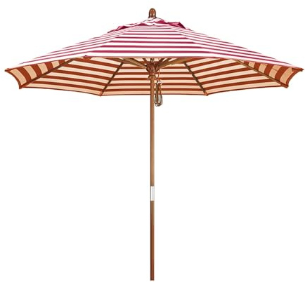 Ombrellone da esterno da 2,7 m, a righe, impermeabile, con telaio pieghevole in legno, per giardino, balcone, terrazza o spiaggia