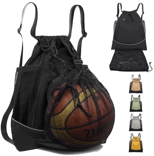 AUNGKWANG Turnbeutel, Sportbeutel Jungen, Wasserdichte Sporttasche Aus Nylon, Verstellbarer Sportbeutel mit Kordelzug, Ballsack Erwachsene for Fußball, Basketball Aufbewahren (Schwarz)