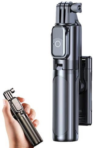 Liakyunf Bastone per selfie tascabile, compatto, supporto per telefono, treppiede portatile con telecomando wireless, per sport all'aria aperta, foto di gruppo, corsa, live streaming, action camera