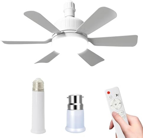 Ceiling Fans with Lights and Remote Control, E27 24W Ceiling Fan Light Dimmable,3 Speeds 3 Colors,45CM Socket Fan LED Light, Quiet Ceiling Fan for Bedroom,Living Room Kitchen (white-6 leaves+B22)