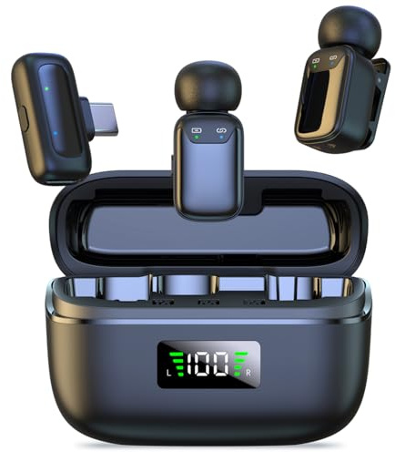 Micrófono inalámbrico de Solapa para iPhone Android iPad, Mini Micrófono, Micrófono inalámbrico Reducción de ruido para Grabación de vídeo, Streaming,Youtube, Podcasting, Tiktok, Vlogging (Negro mudo)