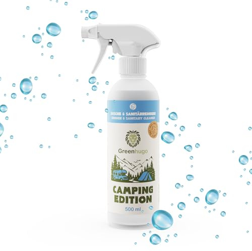 Greenhugo Öko Dusche & Sanitärreiniger 500 ml – Vegan & Umweltfreundlich – Entfernt Kalk, Seifenreste & Schmutz im Bad – Camping Edition (1)