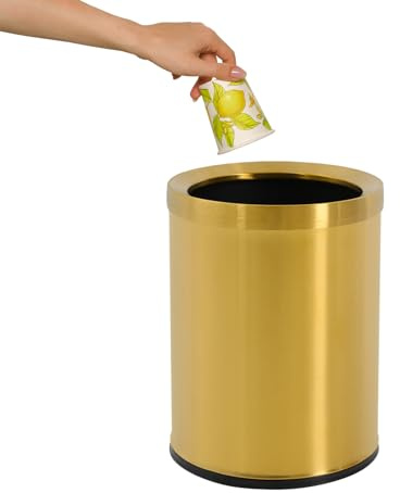 Fyssnn 201 Edelstahl Küche Mülleimer Badmülleimer, Zylindrischer Abfalleimer, Papierkorb für Küche, Badezimmer, Büro, Garten (22.5x30 cm) (Gold)