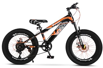 Velourban 20 Zoll Kinder Mountainbike für Jungen & Mädchen – 7-Gang Shimano Schaltung – Scheibenbremsen vorne & hinten – Kinderfahrrad Farbe Orange & Schwarz