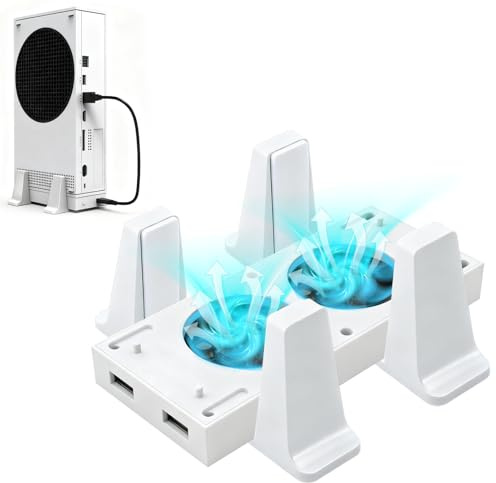 Vertical Stand Cooling Fan with Led Indicator/Two USB Ports for XboxSeriesS | 3-speed cooling fan,LED indicator,2 USB ports,power memory,only fit Xbox Series S，white