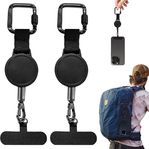 Meunhy 2PCS Anti Theft Phone Strap, Retractable Phone Lanyard, Anti Lost Phones Wrist Strap With Carabiner, Anti-Drop Cellphone Tab