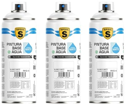 SPSIL Pintura Spray Base Agua Blanco Mate 400ml(pack of 3) - Sin Olor, para Madera, Plástico, Metal y Automóvil - Acabado Profesional, Secado Rápido y Ecológica