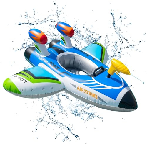Schwimmring Kinder mit Wasserpistole, ZoneYan Aufblasbares Flugzeug Schwimmtier für Kinder 3-6 Jahre, Wasserspielzeug Sommer