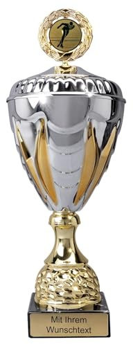 Pokal Gold/Silber mit Deckel, Gravur und Emblemauswahl – Sportpokal 27,5–50,8 cm auf schwarzem Marmorsockel, Siegerpokal für Turniere und Ehrungen | 27,5–50,8 cm hoch | Hochwertige Ausführung | Für Turniere, Wettkämpfe & Ehrungen oder als Geschenkidee | Wunschtext inklusive