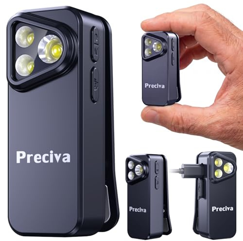 Preciva Rechargeable Torch EDC with Spotlight & Floodlight | 500 Lumens, USB-C Fast Charge Clip on Torch, 800mAh Battery, Magnetic Mini Small Flashlight for Camping, Running, Car Repair