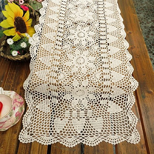laivigo handgefertigt Crochet Spitze Tischdecke Deckchen Spitzendeckchen, Rechteck, 61–129,5 cm, baumwolle, weiß, 16 x 24 Inch