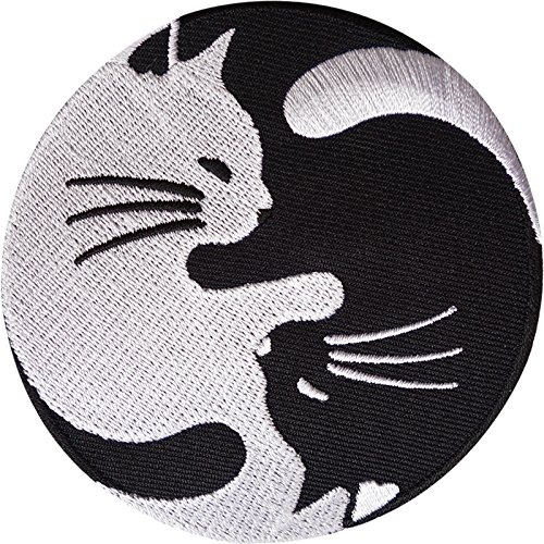 Aufnäher mit Yin- und Yang-Katze, bestickt, zum Aufbügeln oder Aufnähen auf Kleidung