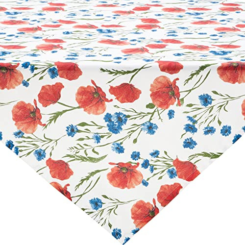 REDBEST Mitteldecke 100% Baumwolle Mohnblume Größe 100x100 cm - Robustes, glattes Gewebe, mit hochwertigem Kuvertsaum (weitere Größen)