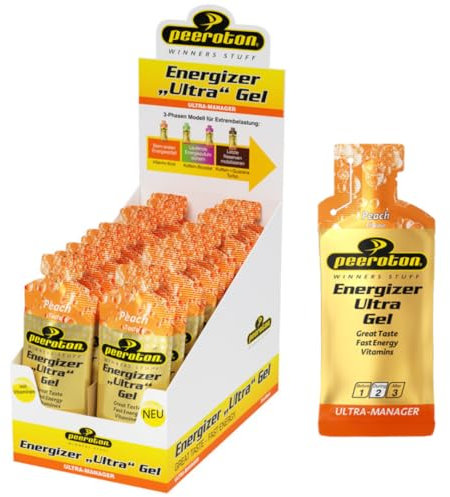 Peeroton Energizer Ultra Gel Peach - Isotonic Energy Gel für maximale Ausdauer mit 26.5 g Kohlenhydraten, wirkt nach 2-5 Minuten, Power Gel - leicht verdaulich und bekömmlich, 40 ml (24er Pack)
