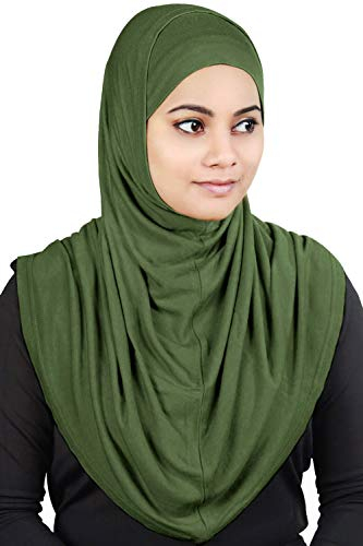 MyBatua Damen 2-teiliges Al-Amira Hijab mit Unterschal/Mütze/Haube aus weichem Viskose Jersey, Ready to Wear HJ-129 - Grün - Einheitsgröße