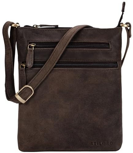 STILORD 'Juna' Damen Umhängetasche Leder braun Handtasche kleine Schultertasche Vintage Damentasche Ausgehtasche für Freizeit Party 9,7 Zoll Tablet iPad Echtleder, Farbe:muskat - braun