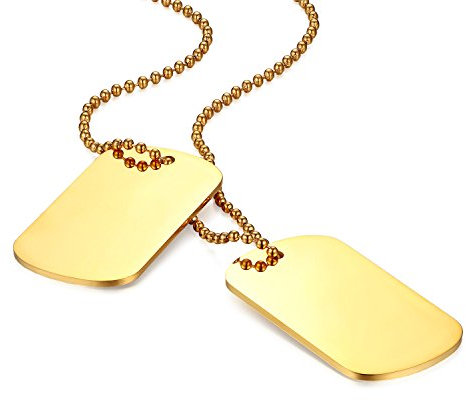 Flongo Gravur Herren Anhänger Halskette Militär Kette, Gold Herrenkette Kostenlose Gravur doppelte Militärische Erkennungsmarken Armee Stil Dog Tag Erkennungsmarke Herren Männer