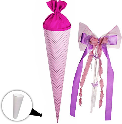 alles-meine.de GmbH Schultüte/Rohling - lila - Flieder - violett - kariert - einfarbig bunt - 15 cm - rund - incl. große 3-D Effekt Schleife - mit Filzabschluß - Zuckertü..