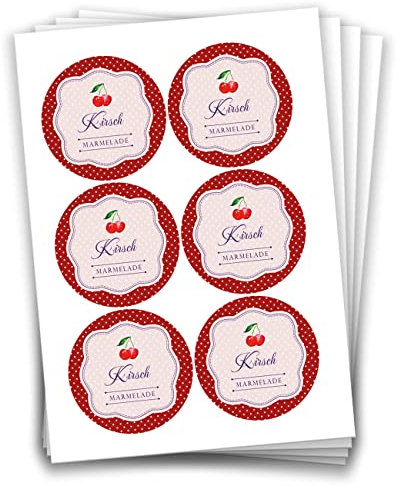 Papierdrachen 24 Marmeladen-Aufkleber | Selbstklebende Etiketten für selbst gemachte Kirsch-Marmelade Design 2-4 cm große Sticker für Eingekochtes - Homemade zum Selbst beschriften - gut ablösbar