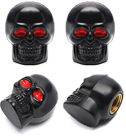 Soleebee 4 Stück Ventilkappen Totenkopf Chrom Reifen Ventilkappen Schädel Autozubehör Universal Ventil Kappen für Auto SUV PKW Motorrad Fahrrad (Schädel Schwarz)