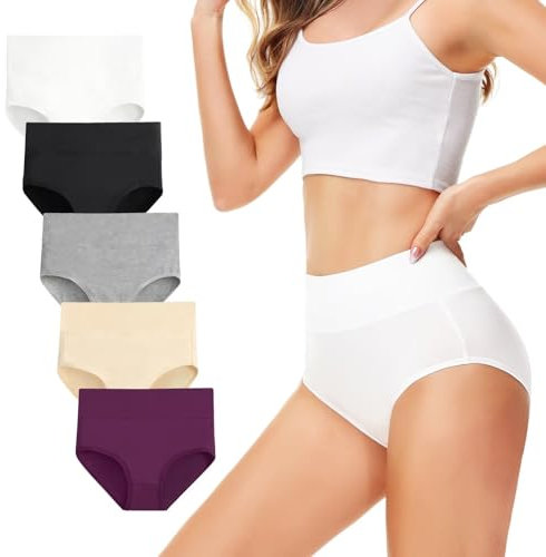 TUUHAW Braguita de Talle Alto Algodón para Mujer Pack de 5 Culotte Bragas de Cintura Alta Cómodo Talla Multicolor-1 2XL