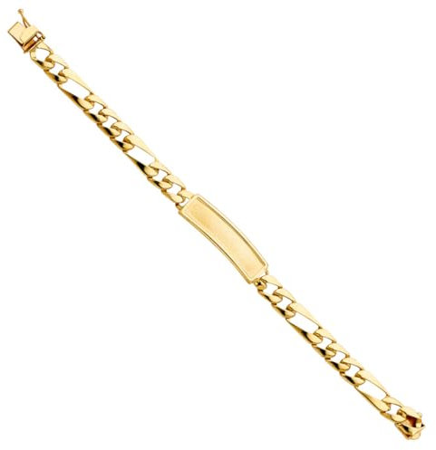 Armband aus 14 Karat Gelbgold, dünnes Metall, geprägt, Figaro-Glieder, gerahmt für Jungen und Mädchen, Schmuck, Geschenke für Frauen