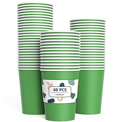 Jinle Lot de 60 gobelets en carton jetables biodégradables et compostables pour fête, anniversaire, bricolage - Vert - 266 ml
