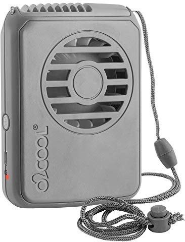 O2COOL Rechargeable Necklace Fan - Portable Hanging Neck Fan with Adjustable Lanyard - 3 Speed Vertical Air Flow – Micro USB Charging Cable Included (Grey, 1)