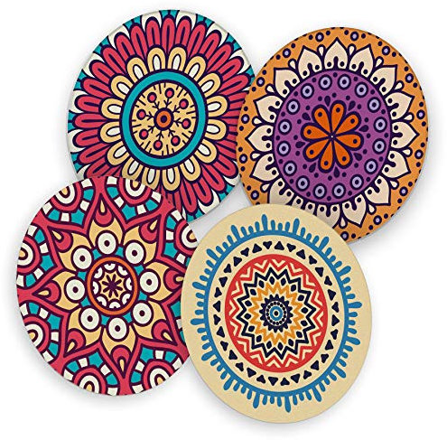 itenga 40x Bierdeckel Untersetzer aus Pappe I Mandala I Bunt I rund, Ø 10,7 cm I ideal als Untersetzer bei Anlässen und Festlichkeiten