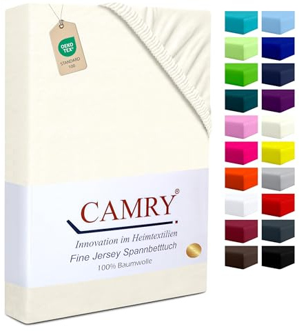 Camry Spannbettlaken Topper 180x200cm Natur Baumwolle Bettlaken Jersey Spannbetttuch Oeko-Tex 100