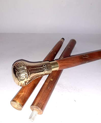 Ganga Nautical Designer-Holz-Gehstock mit Messinggriff, runder Knauf, Goldfarben
