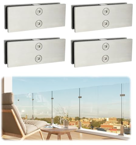 LukLoy Railing Glass to Glass Clamp, Stainless Steel 304 Bracket for Glass Balustrade Railing Pool Fence (4 Pieces 180°)