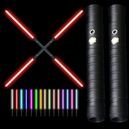 Kevrnabxi Light Saber Rechargeable Cosplay RGB 2 Pcs, Connectable 2-in-1 Lightsaber 15 RGB Color Advanced Alloy Hilt Lightsaber, Halloween Easter Christmas Decoration (black)