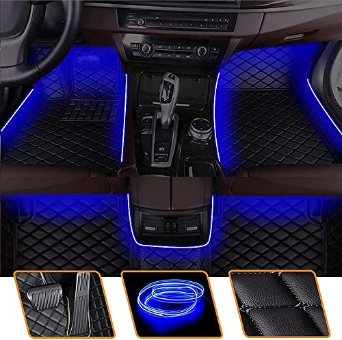 Muchkey Fußmatten Auto Blau Leuchtende Bodenmatte Anpassen 95% Automodelle Allwetter Fussmatten Set Zubehör Fußmatte Schwarz