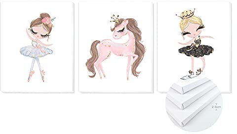 3er-Pack 3 Bilder mit Rahmen Dekoration Leinwanddruck für Kinderzimmer Schlafzimmer Kinder mit Holzrahmen - 3 Bilder Größe 40 x 50 cm (Ballerina)