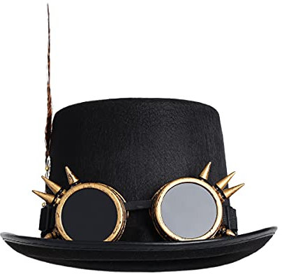 COSDREAMER Damen Steampunk Uhr Zifferblatt Blume Zylinder Feder Halloween Kostüm Hut (60 cm) Schwarz 5