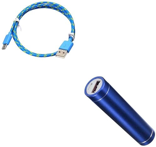 Paquete de batería para XIAOMI 11T Pro Smartphone tipo C (cable trenzado de 3 m + batería cargador externo) Android 2600 mAh (azul)