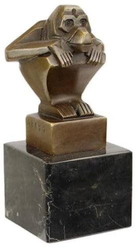 Casa Padrino Luxus Art Deco Bronze Skulptur AFFE mit Marmorsockel Bronzefarben/Schwarz 6,2 x 5,6 x H. 12,6 cm - Bronzefigur - Dekofigur - Deko Accessoires